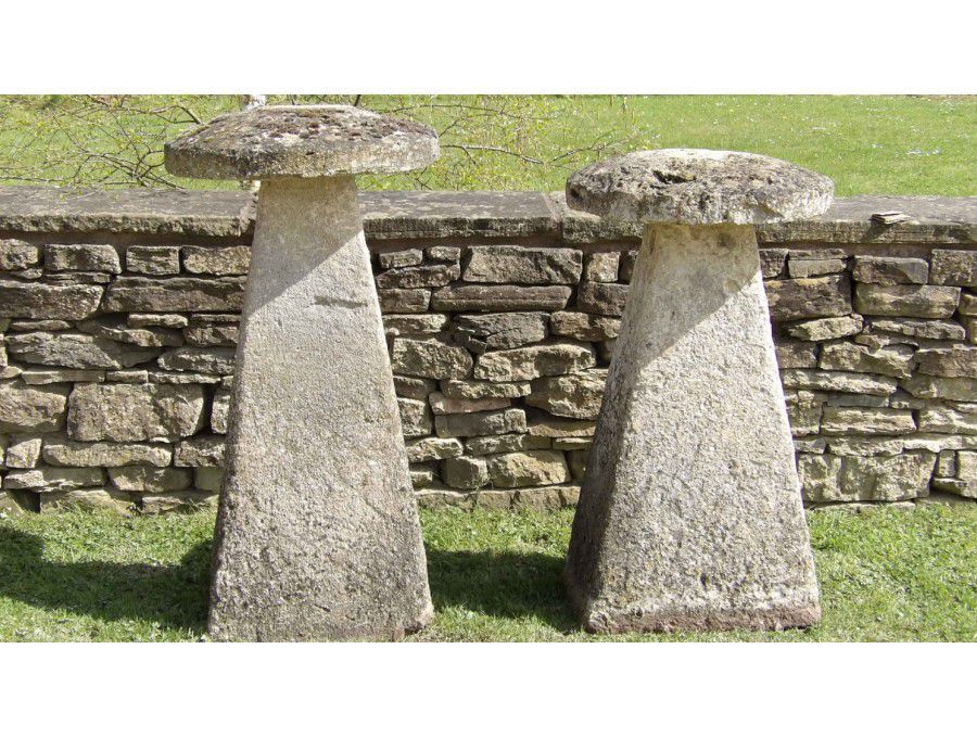 Two Tall Limestone Staddle stones