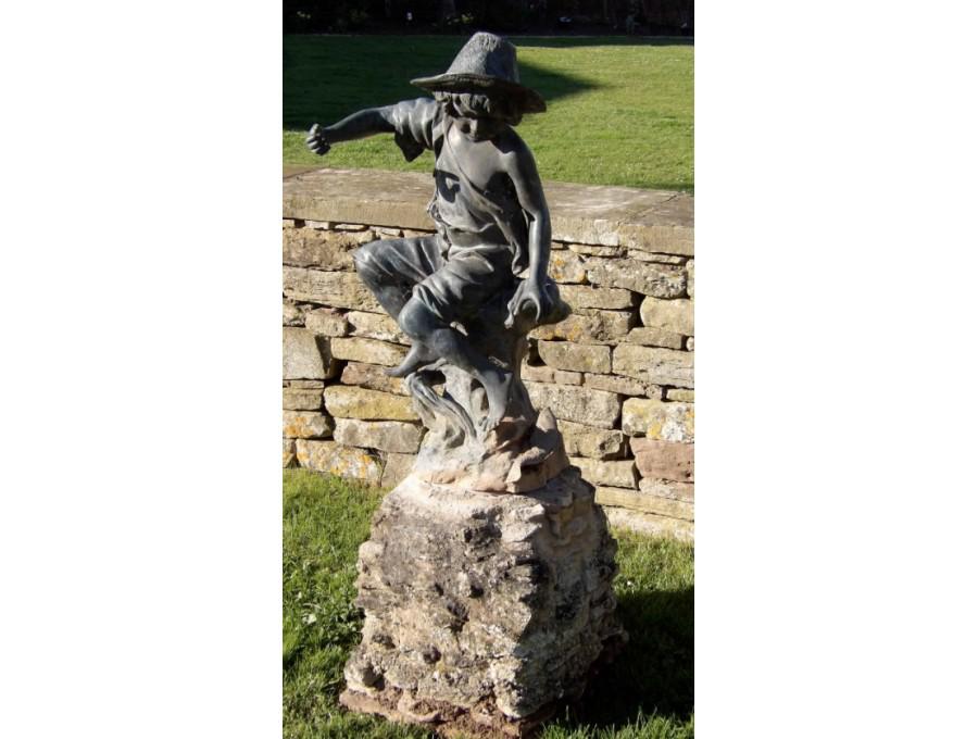 Weathered bronze Statue of a Boy Fishing