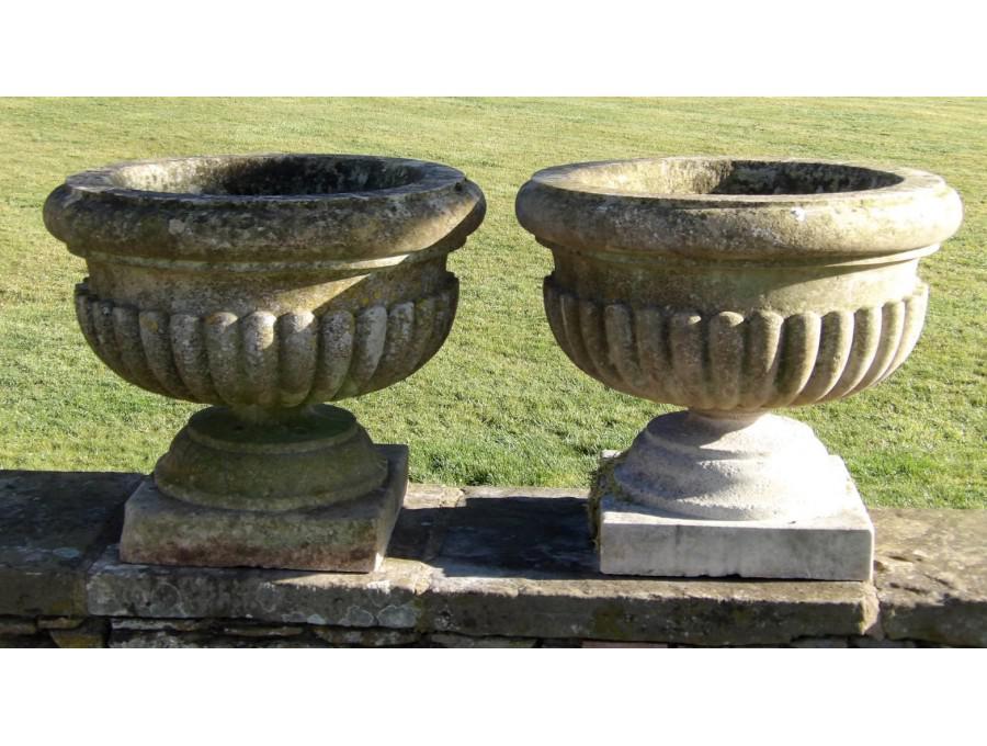 Pair Antique Stone Urns