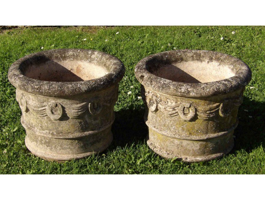 Pair of Weathered Stone Planters