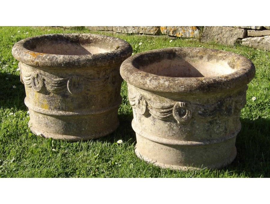 Pair of Weathered Stone Planters