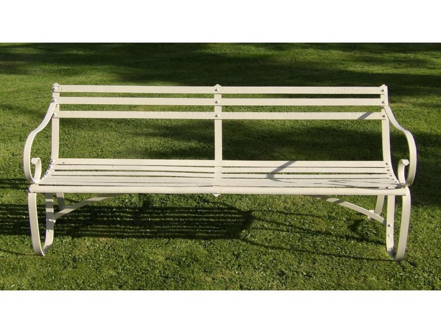 Face on view of antique wrought iron garden bench