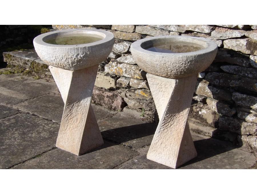 Modern Carved Stone Birdbath
