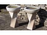 Modern Carved Stone Birdbath