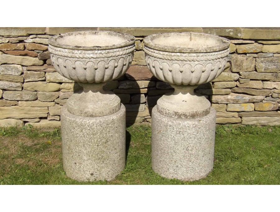 Pair of Weathered Garden Urns