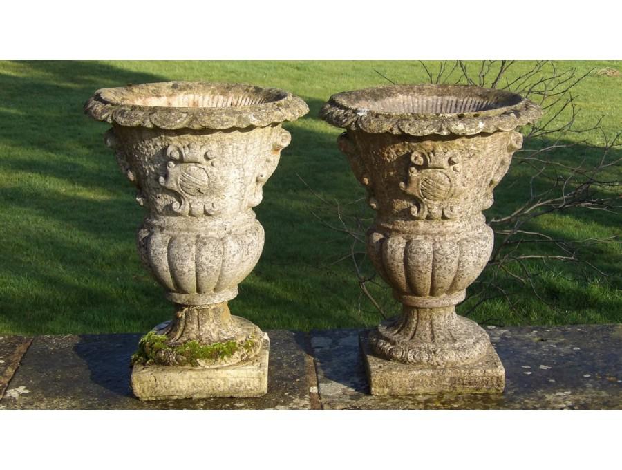 Pair of weathered garden urns