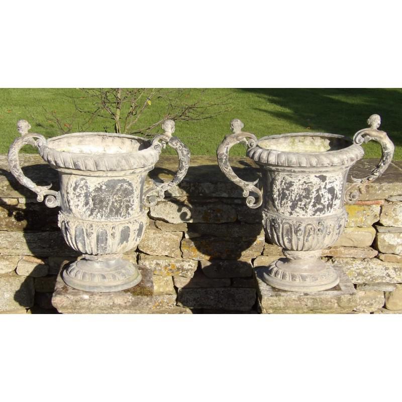 Pair of Antique Lead Urns Lead Planters Holloways Garden Antiques