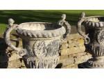 Close up of antique lead urns 