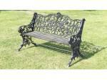 Side on view of vintage cast-iron bench 
