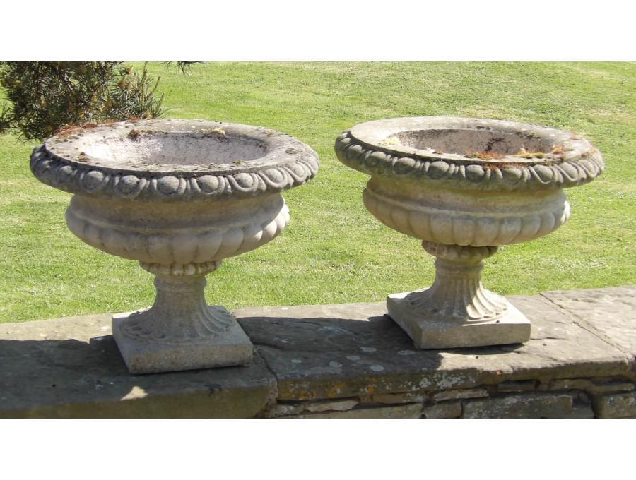 Pair Weathered Garden Urns