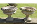 Pair Weathered Garden Urns