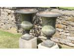 Side view of antique garden urns 