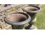 Close up of antique garden urns 