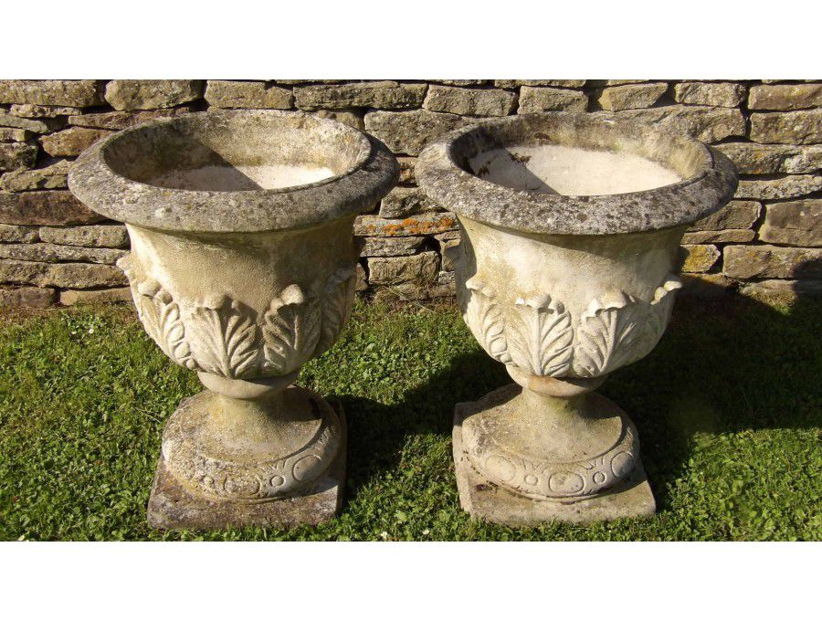 Pair of weathered garden urns