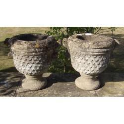 Pair of Limestone Garden Urns