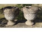 Pair of Limestone Garden Urns