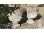 Pair of Limestone Garden Urns