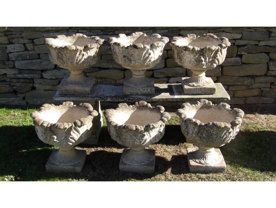 A set of six vintage garden urns