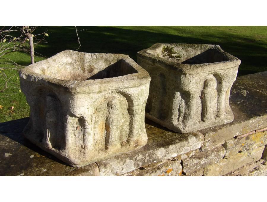 Pair of Weathered Garden Planters