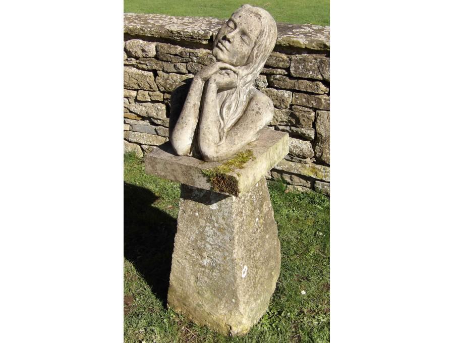 Weathered Garden Sculpture of a Girl