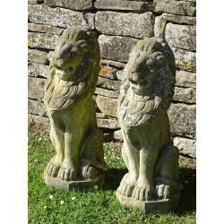 Pair Weathered Stone Lions