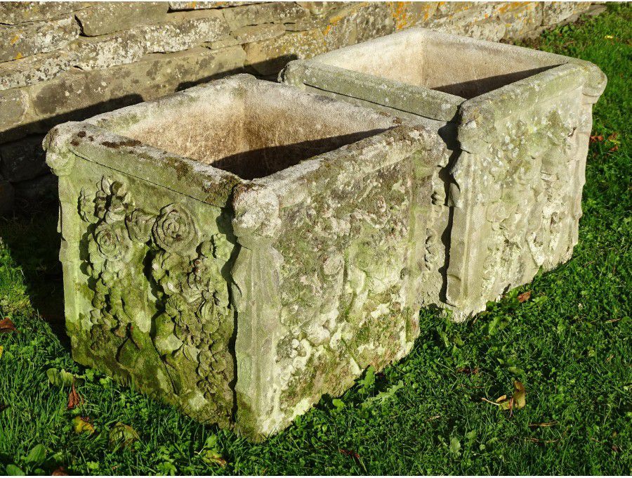 Pair Weathered Haddonstone Planters