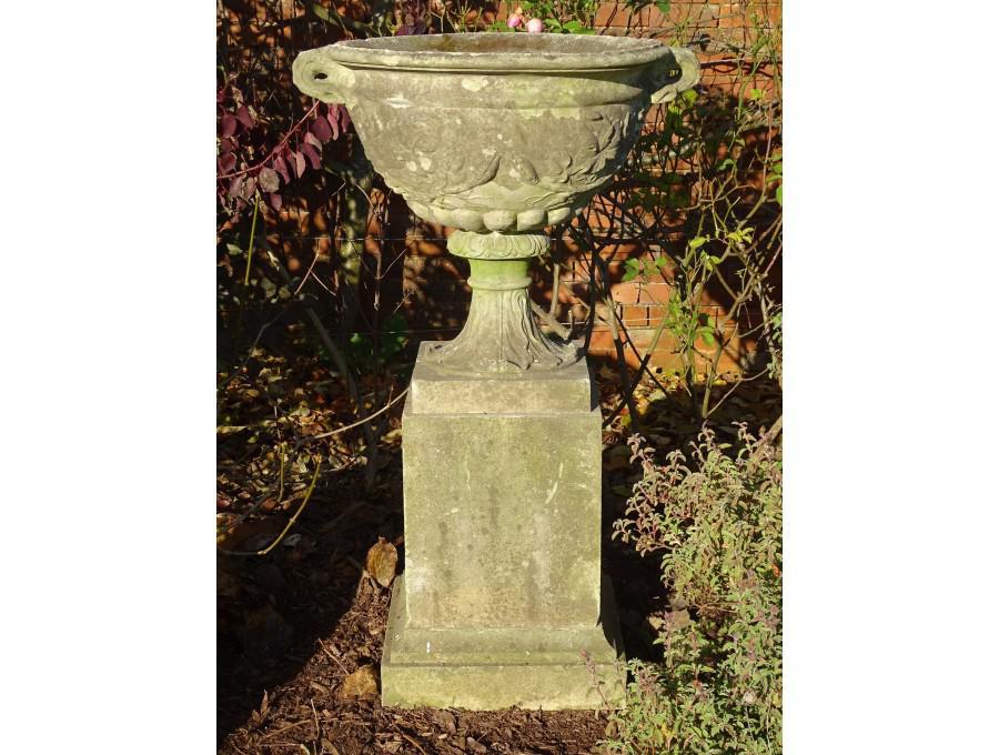 Weathered Large Urn on Plinth