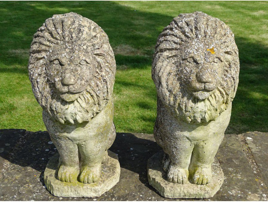 Pair Weathered Lions