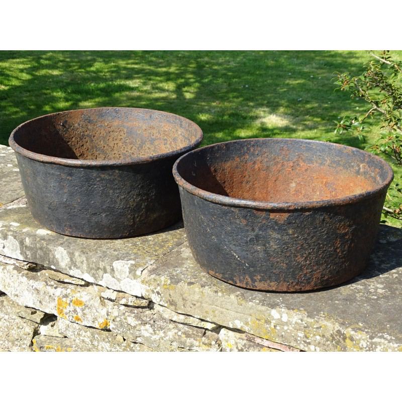 Pair Salvaged Iron Bowls Antique Planters Holloways Garden Antiques