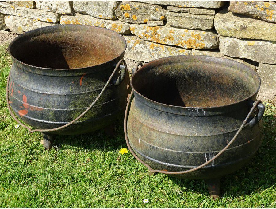 Pair Old Cauldron Planters