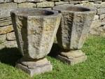 Pair Weathered Stone Planters