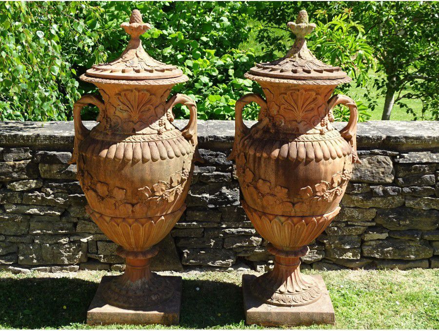 Weathered Terracotta Finial Urns