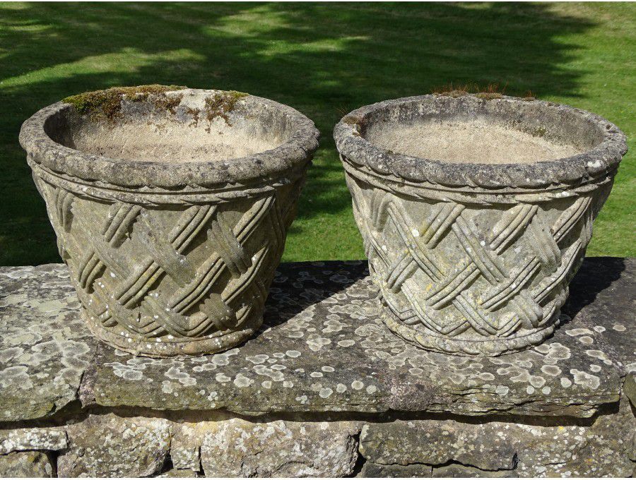 Pair of Basketweave Garden Planters