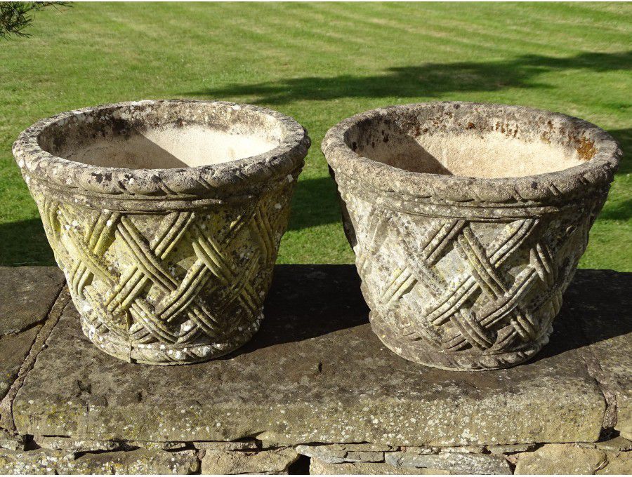 Pair of Basketwork Garden Planters