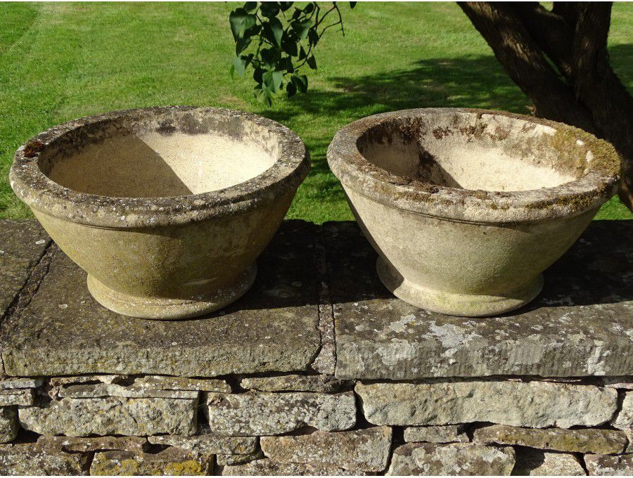 Pair of Weathered Bowl Planters