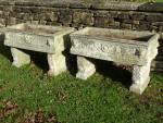 Pair Weathered Composition Stone Troughs