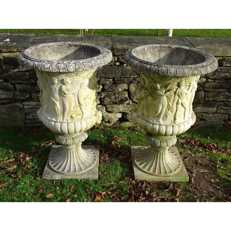 Large Garden Urns (Pair)Classical Urns Made From Composition Stone