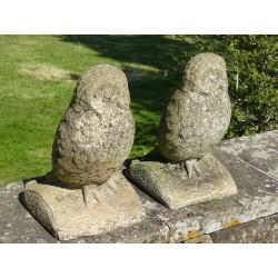 Weathered Stone Owls (Pair)