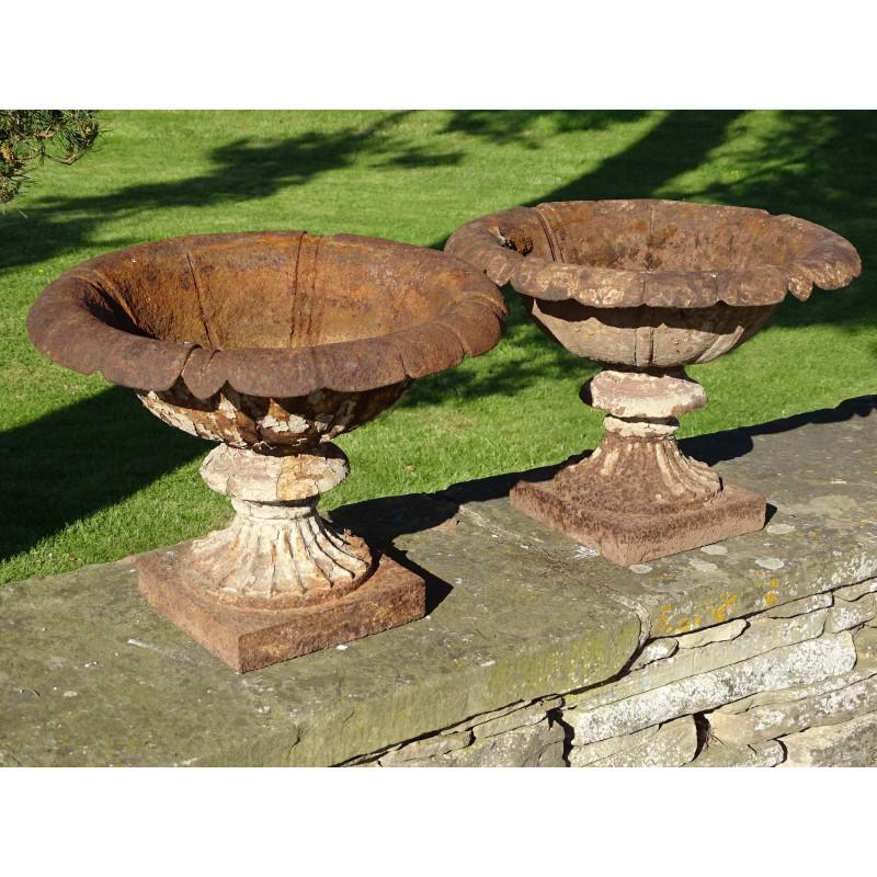 Pair Of Cast Iron UrnsGenuine Antique Garden Urns