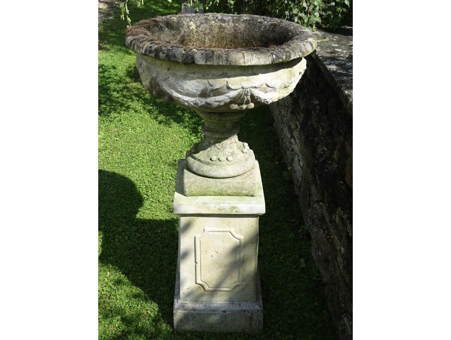 Weathered Garden Urn on Plinth