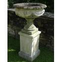 Weathered Garden Urn on Plinth