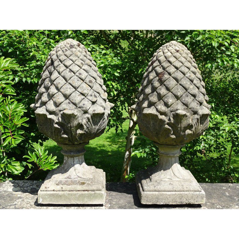 Pair Of Pineapple Gate FinialsWeathered Composition Stone Finials