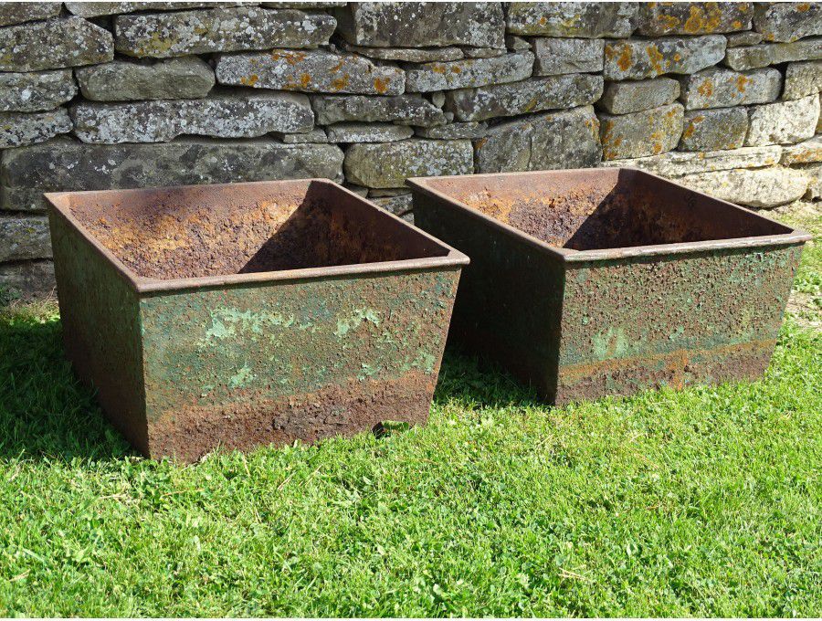Cast Iron Square Planters (Pair)