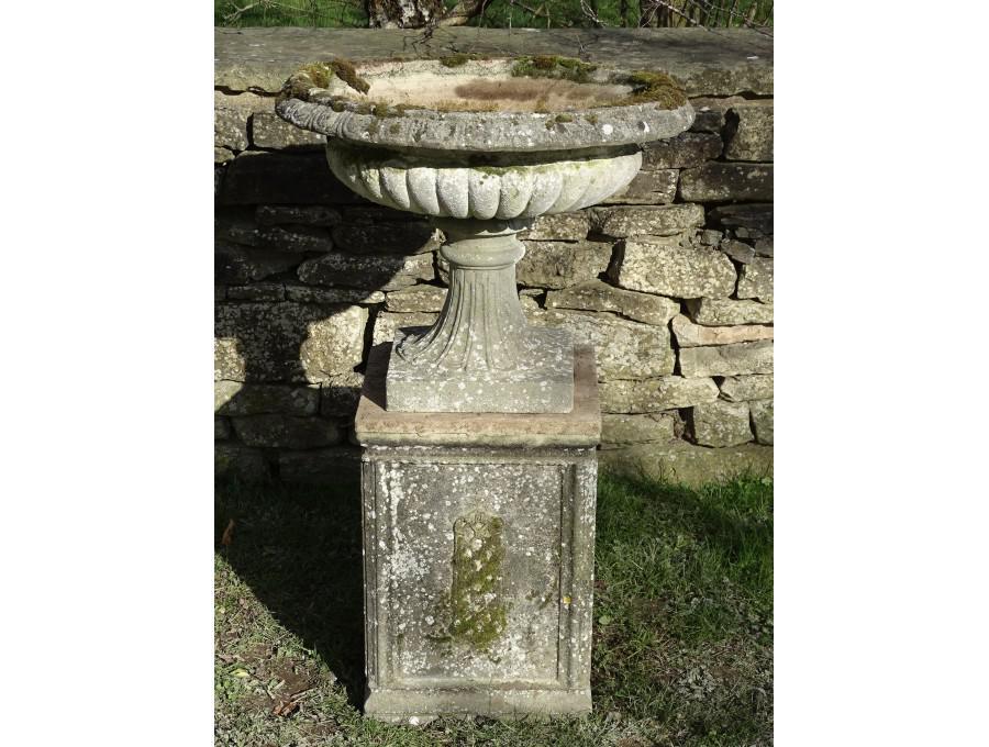 Weathered Garden Urn on Base