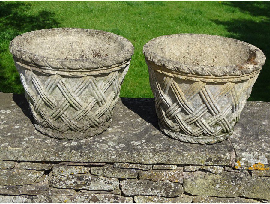 Weathered Basketweave Planters (Pair)