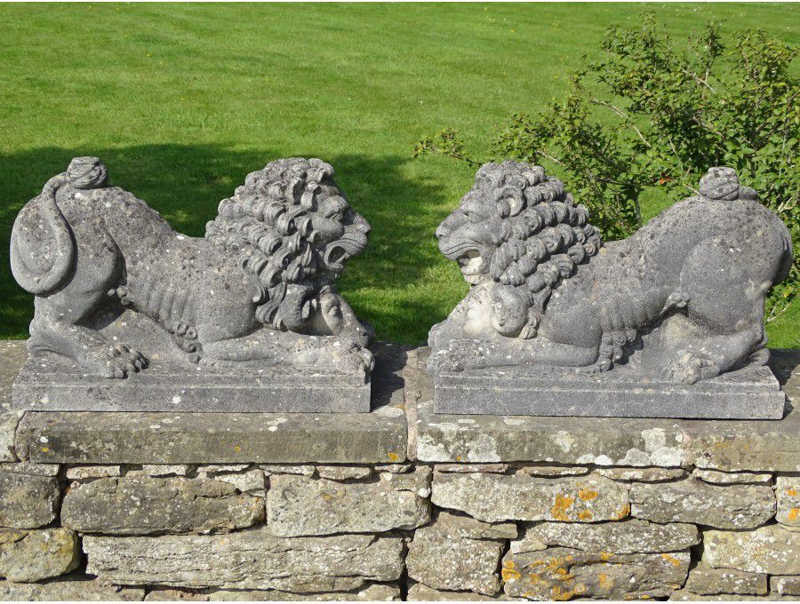 Weathered Stone Lions (Pair)