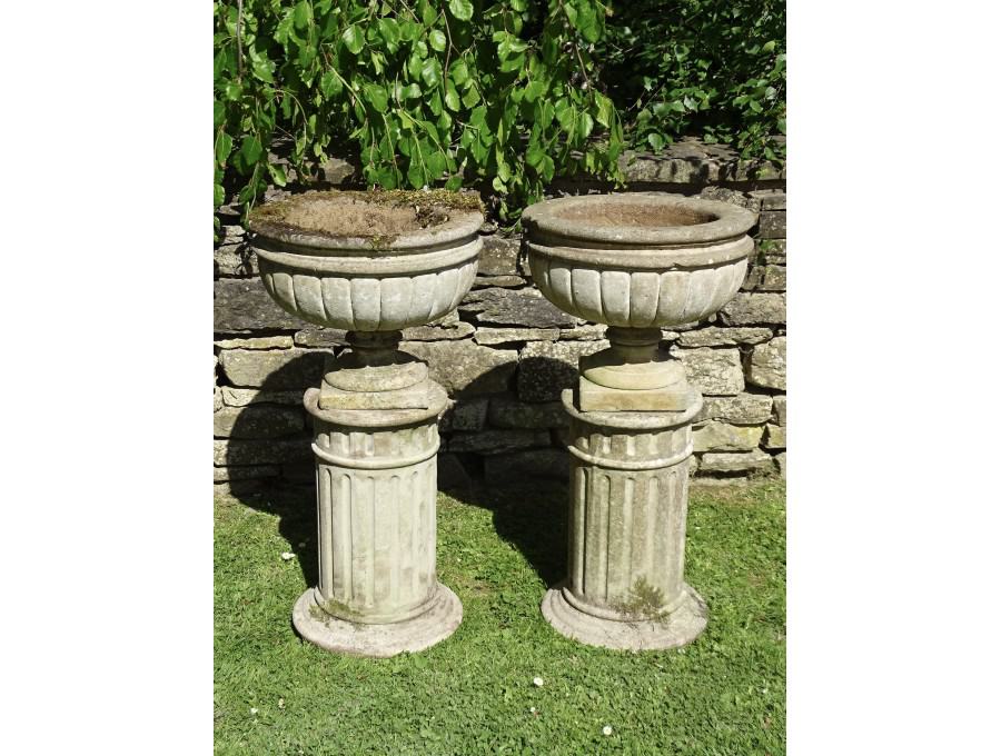 Urns on Column Bases (Pair)