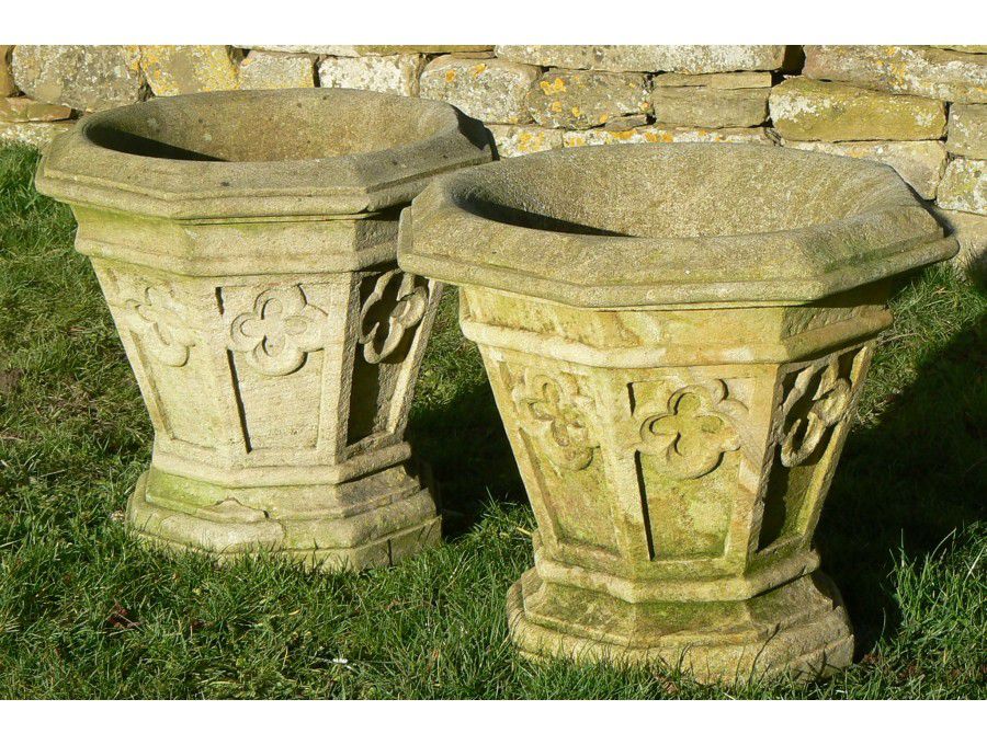 Pair Weathered Stone Planters Holloways Garden Ornaments