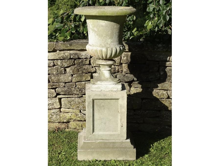 Weathered Garden Urn on Plinth