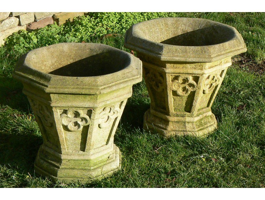 Pair Weathered Stone Planters